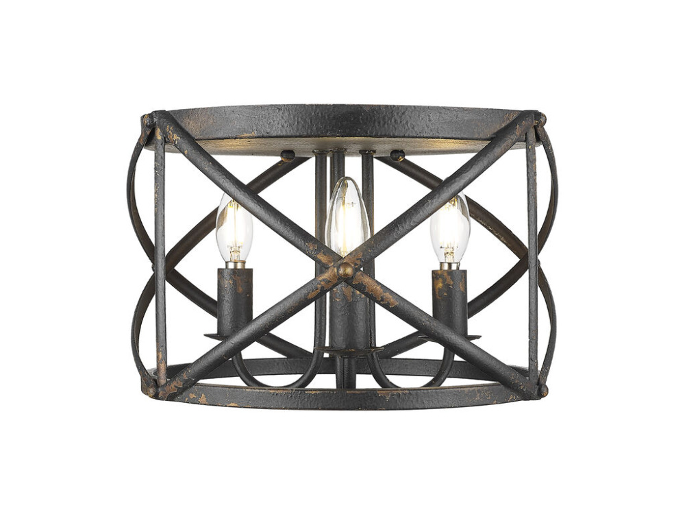 Alcott 2 Light Flush Mount in Antique Black Iron with No Shade