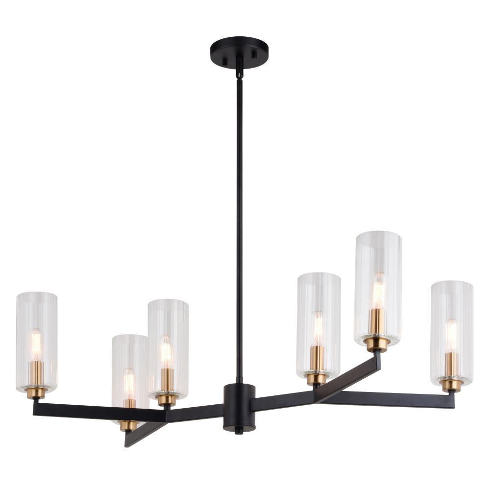 Claremont 31.25-in. W 6 Light Chandelier Matte Black with Autumn Brass