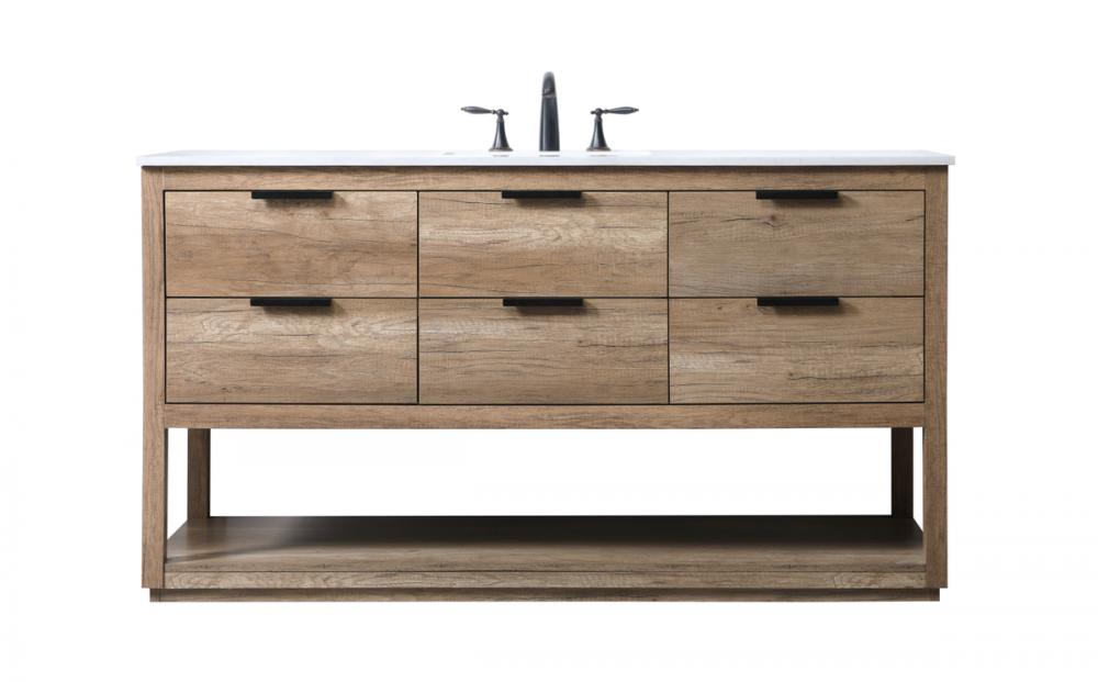 Vanity Cabinet 5Dw 60x22x34 Natural Oak